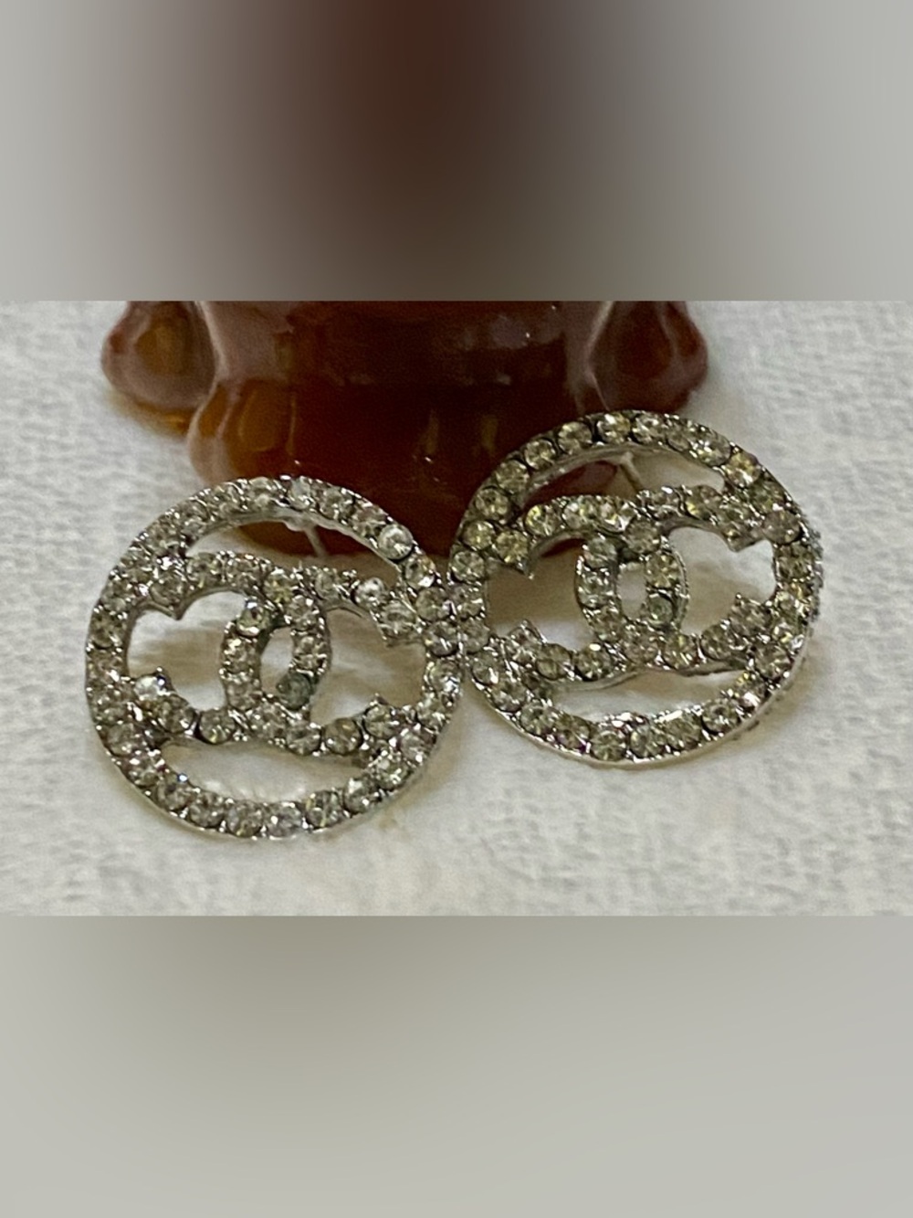 Source Unknown Crystal Pavé Interlocking Double C Stud Earrings - Silver
